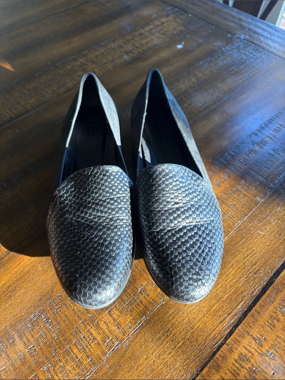 Ecco Black Textured Slip-On Loafers
